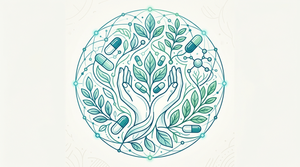 Interconnected hands, leaves, capsules, and global network